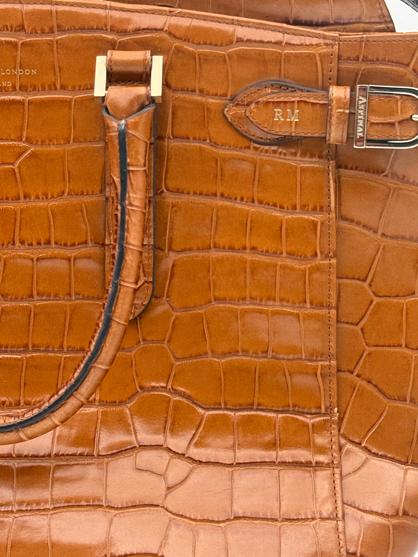 Aspinal Of London Croc Embossed Leather Tote Bag Purse