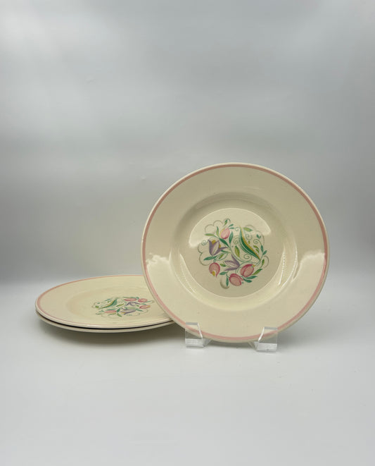 Set of 3 Susie Cooper Salad Plates –  Made in England – Floral Pink Border Design