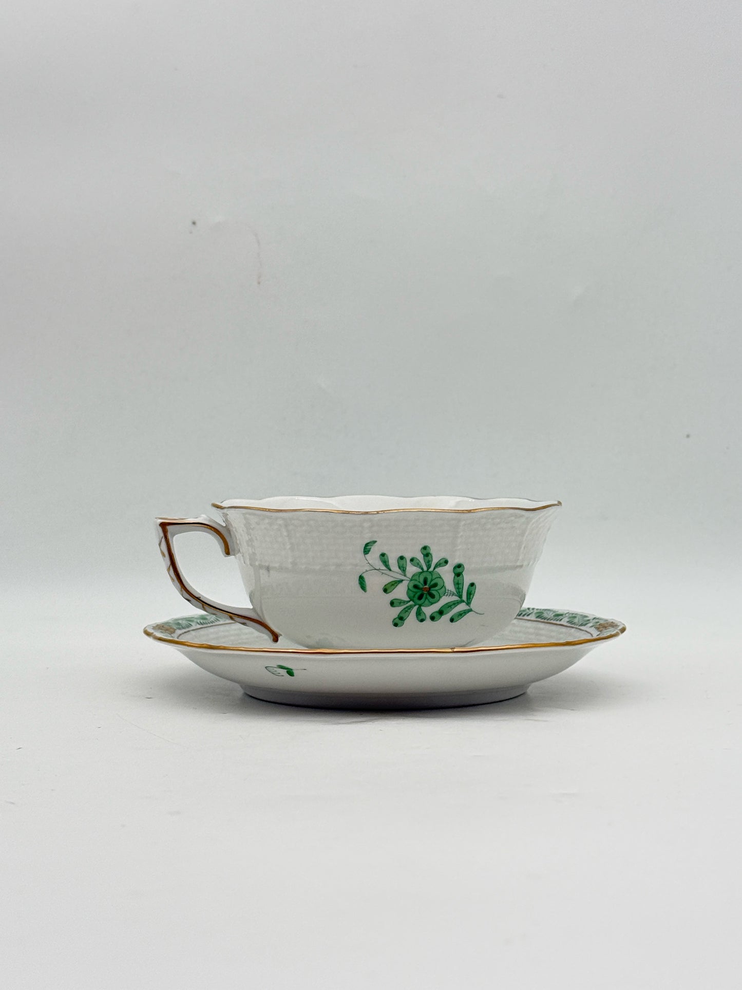 Herend Apponyi Green Chinese Bouquet Teacup And Saucer- Set of 2
