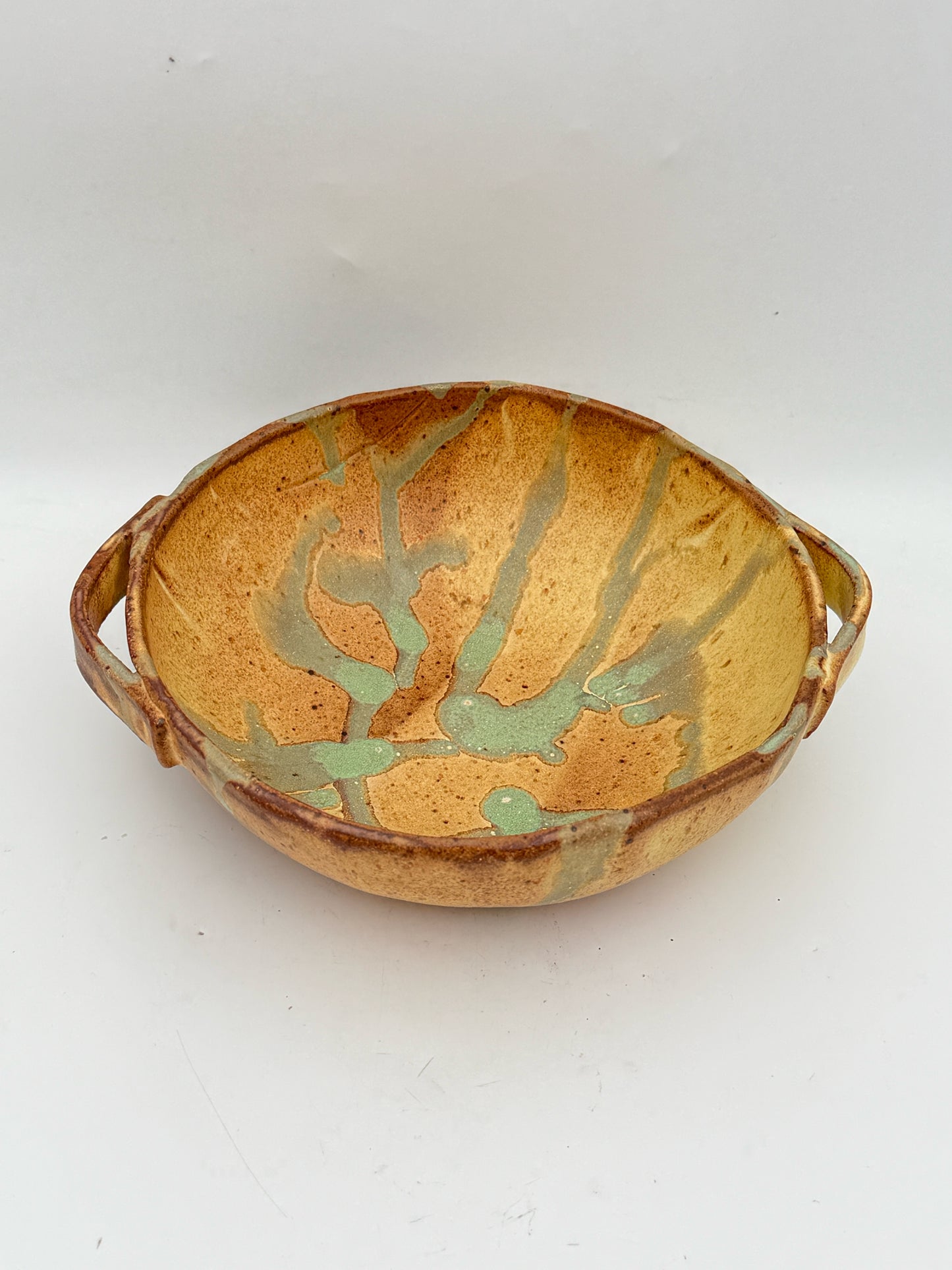 Signed Blue And Yellow Glaze Ceramic Bowl
