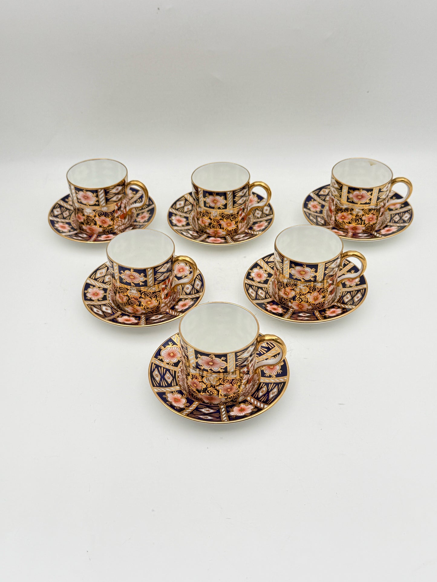 Royal Crown Derby Traditional Imari Demitasse Cups And Saucers- Set Of 6