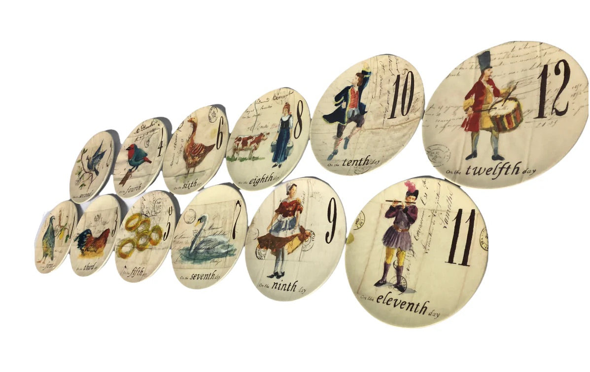 Williams Sonoma 12 Days of Christmas 12 Salad Plates in Drum Box Gifts